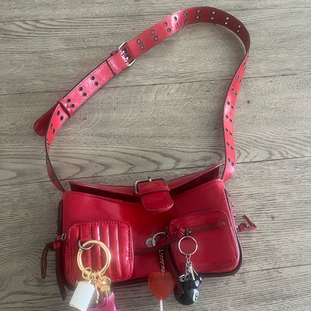 Red Crossbody Bag with Charms